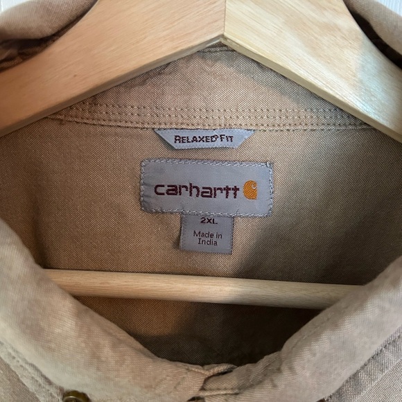 Carhartt S202 Fort Men’s Long Sleeve Chambray‎ Work Shirt 2XL Tan Relaxed Fit - Picture 2 of 3
